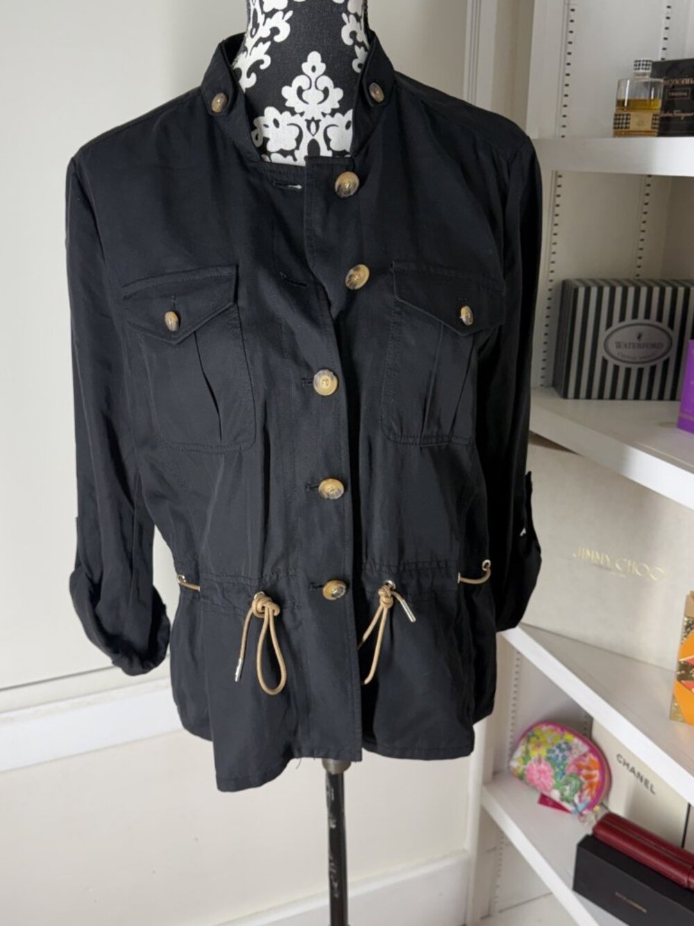 White House Black Market Women's Black unusual drawstring cute jacket size 10